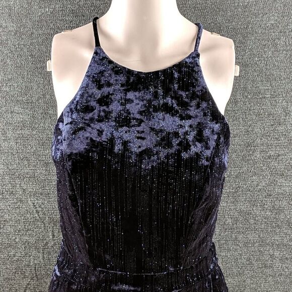 Emerald Sundae Sparkly Blue Velvet Skort Romper - Picture 1 of 14